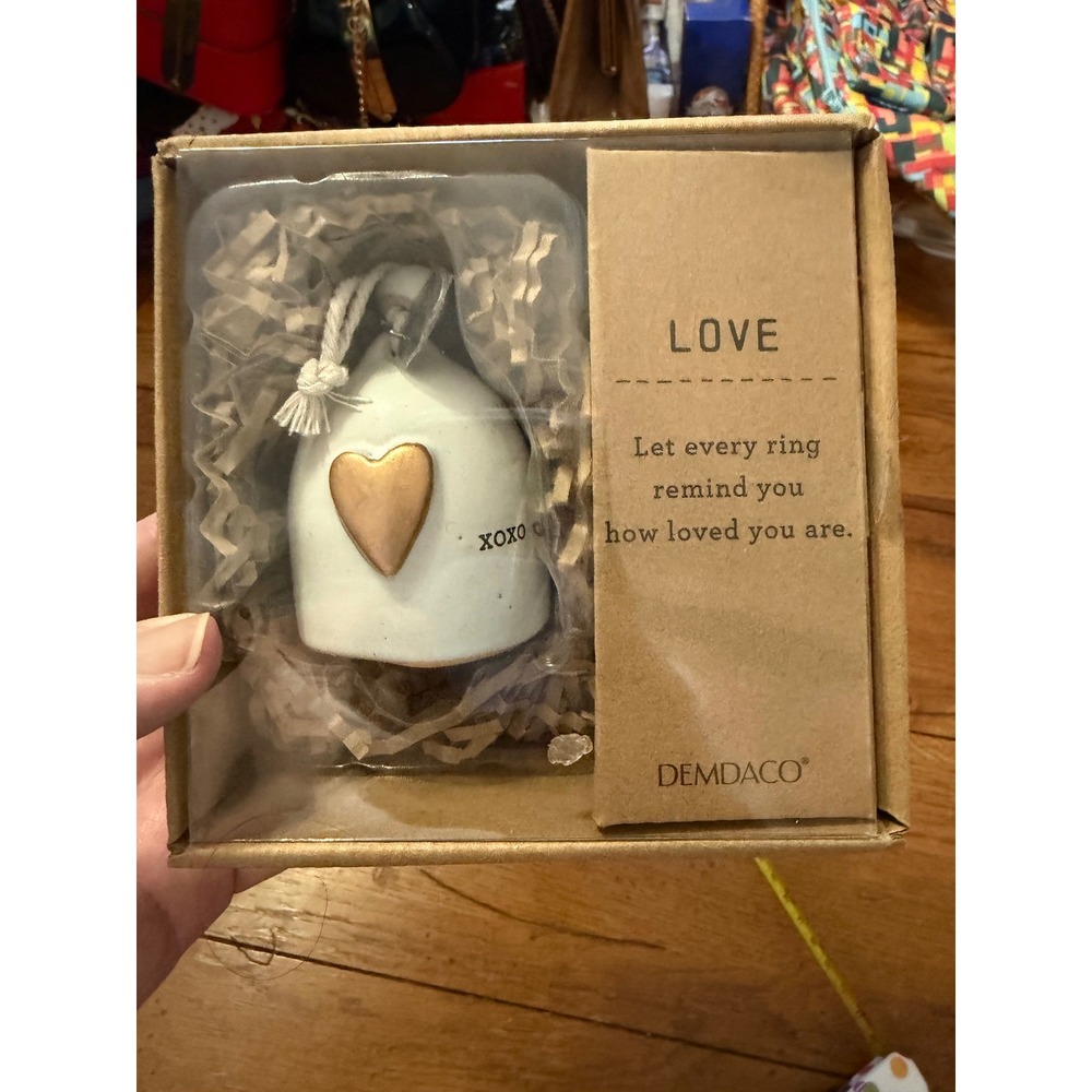 Demdaco Mini Inspired Love Bell XOXO Gold Heart Ceramic‎ Gift